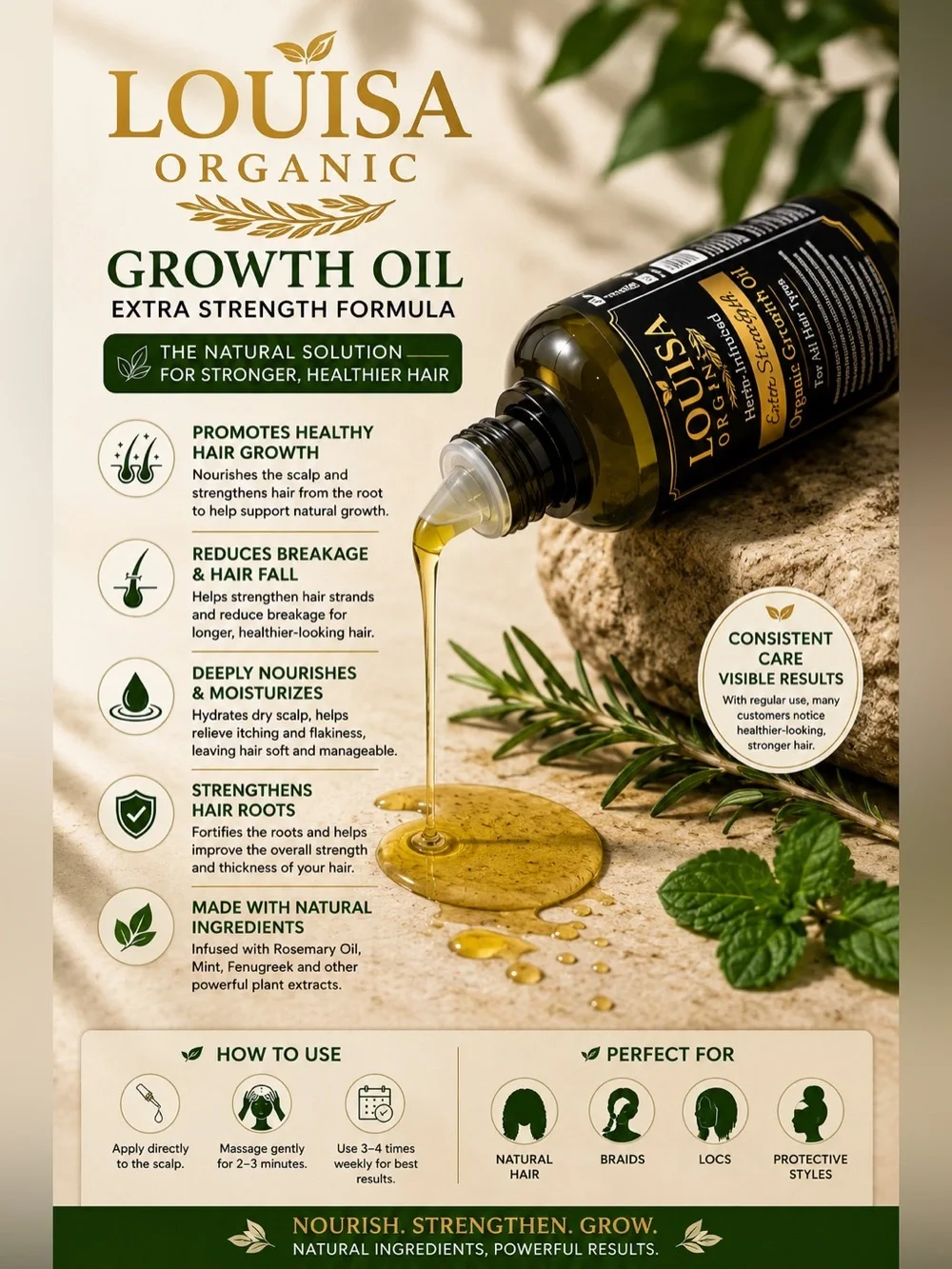 LOUISA ORGANIC EXTRA STRENGTH HAIR OIL – 3 OZ 🌿✨